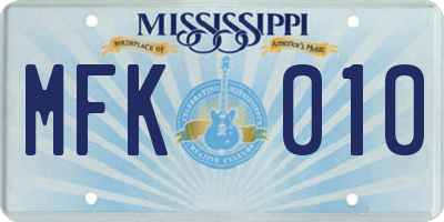 MS license plate MFK010
