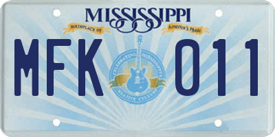 MS license plate MFK011