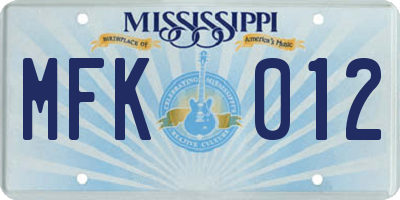 MS license plate MFK012