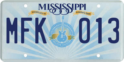 MS license plate MFK013