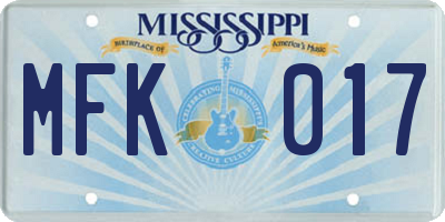 MS license plate MFK017