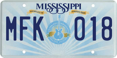 MS license plate MFK018