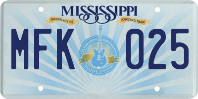 MS license plate MFK025