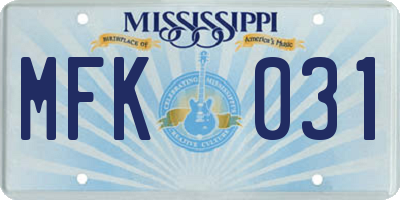 MS license plate MFK031