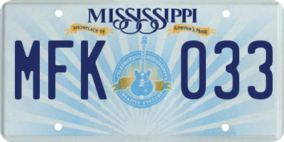MS license plate MFK033