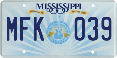 MS license plate MFK039