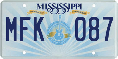 MS license plate MFK087