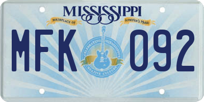 MS license plate MFK092