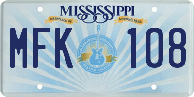 MS license plate MFK108