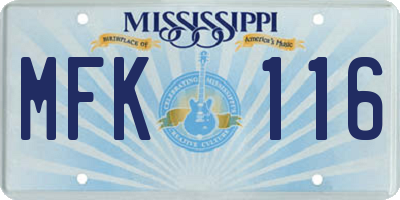 MS license plate MFK116