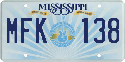 MS license plate MFK138