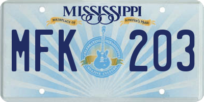 MS license plate MFK203