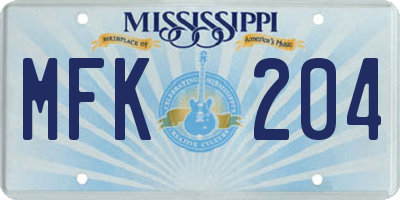 MS license plate MFK204