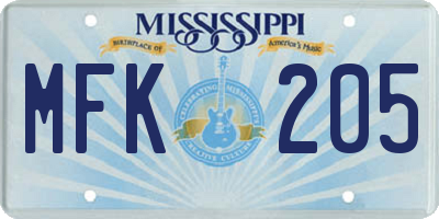 MS license plate MFK205