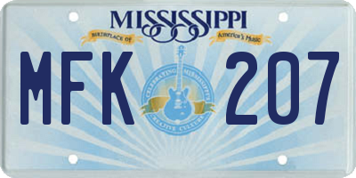 MS license plate MFK207