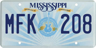 MS license plate MFK208