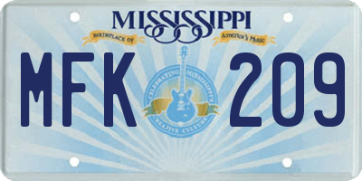 MS license plate MFK209