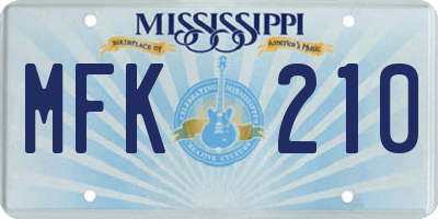 MS license plate MFK210