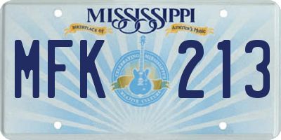 MS license plate MFK213