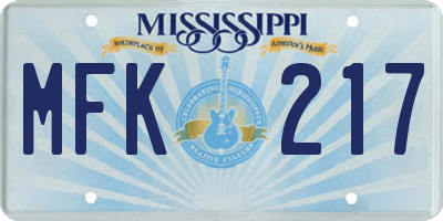 MS license plate MFK217