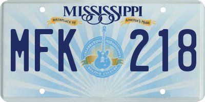 MS license plate MFK218