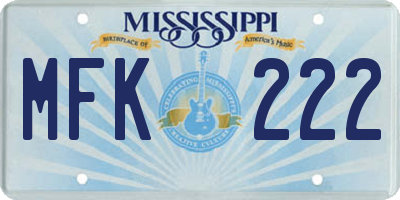 MS license plate MFK222