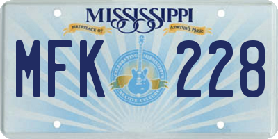 MS license plate MFK228