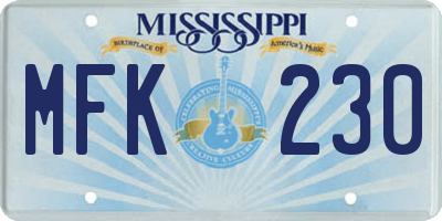 MS license plate MFK230