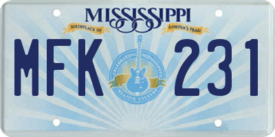 MS license plate MFK231