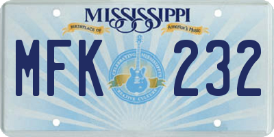 MS license plate MFK232