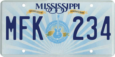 MS license plate MFK234