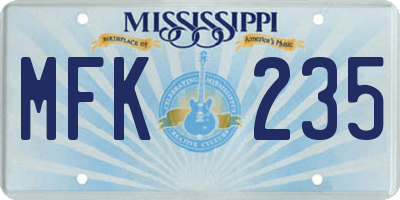 MS license plate MFK235
