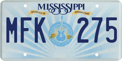 MS license plate MFK275