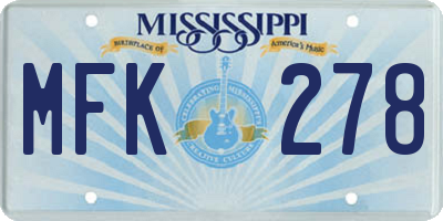 MS license plate MFK278