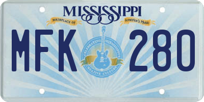 MS license plate MFK280