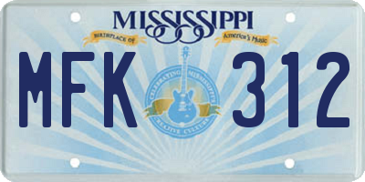 MS license plate MFK312