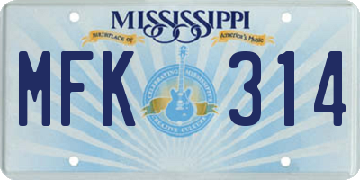 MS license plate MFK314