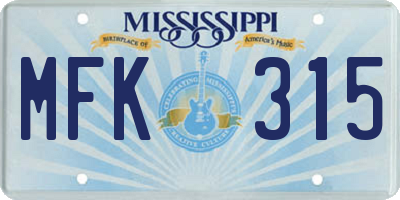 MS license plate MFK315