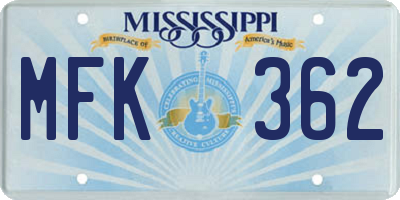 MS license plate MFK362