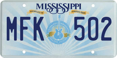 MS license plate MFK502