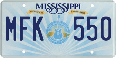 MS license plate MFK550