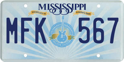 MS license plate MFK567
