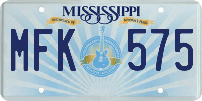 MS license plate MFK575