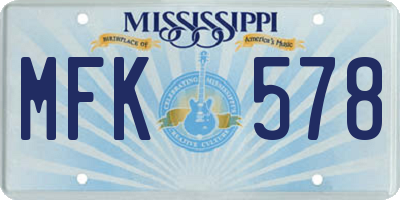 MS license plate MFK578