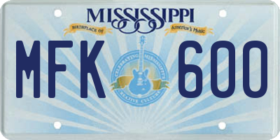 MS license plate MFK600
