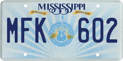 MS license plate MFK602