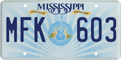 MS license plate MFK603