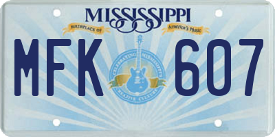 MS license plate MFK607