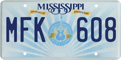 MS license plate MFK608