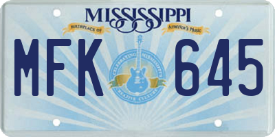 MS license plate MFK645